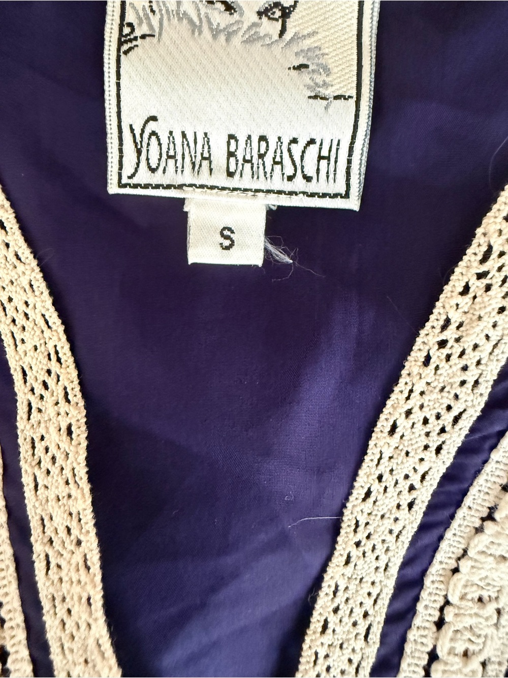 Yoana Baraschi Navy Top with Cream Crochet Yoke #Kaftan